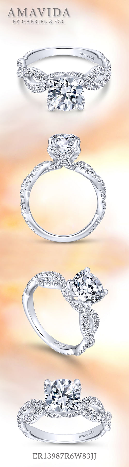 18K White Gold Round Diamond Engagement Ring angle 